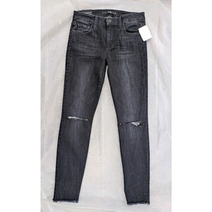 Joe's Jeans Womens 27 Black Denim Distressed Ripped Skinny Ankle Dark Stretch